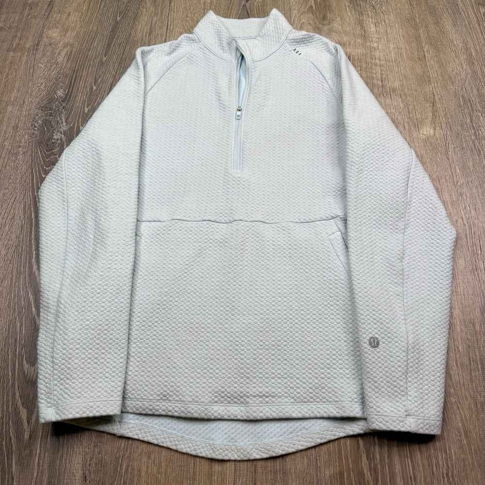 Lululemon At Ease Textured Knit 1/2 Half Zip Pullover Ice Blue LM3DPXS Men XS